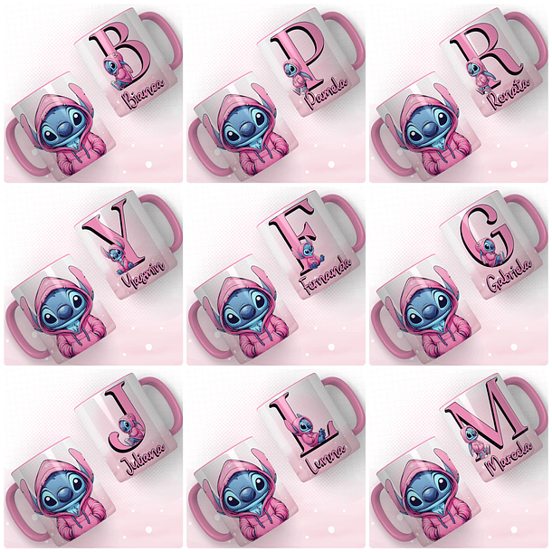 Artes para Caneca Alfabeto Stitch Rosa e Azul Arquivo em Png 1