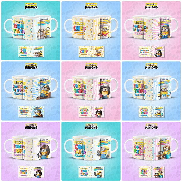 38 Artes para Caneca Minions Profissões Arquivo em Jpg   2