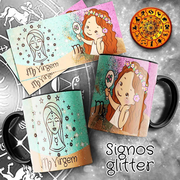 12 Artes para Caneca Signos Glitter Arquivo em Jpg  1