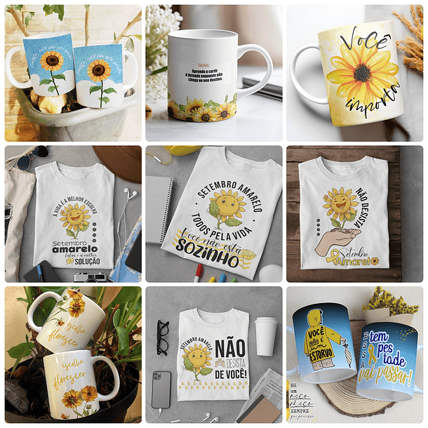 34 Artes para Caneca e Camisa Setembro Amarelo Arquivo em Png 1