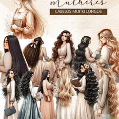 Kit Digital Mulher de Cabelos Compridos em Png  