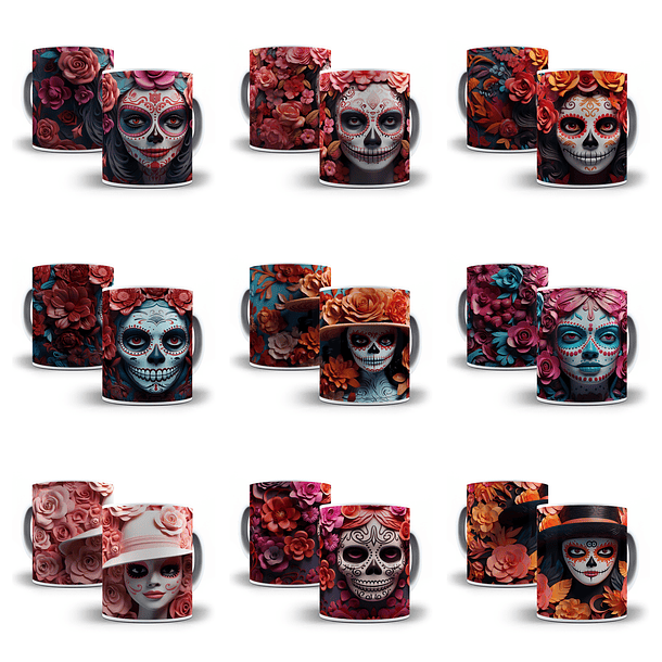 36 Artes para Caneca Dia dos Mortos Halloween 3d Arquivo Png   2