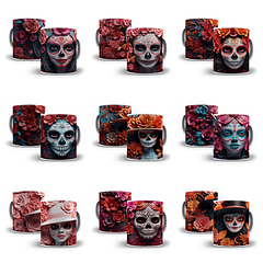 36 Artes para Caneca Dia dos Mortos Halloween 3d Arquivo Png  