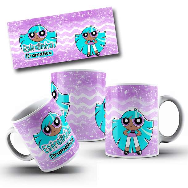 4 Artes para Caneca e Torre de Xícara Meninas Super Poderosas Personalidades Glitter Arquivo em Jpg   5