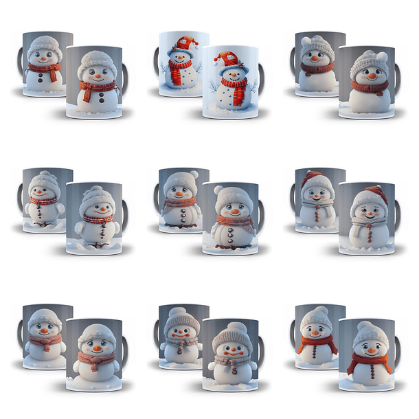 32 Artes para Caneca Natal Boneco de Neve 3d Arquivo em Jpg 2