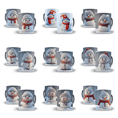 32 Artes para Caneca Natal Boneco de Neve 3d Arquivo em Jpg