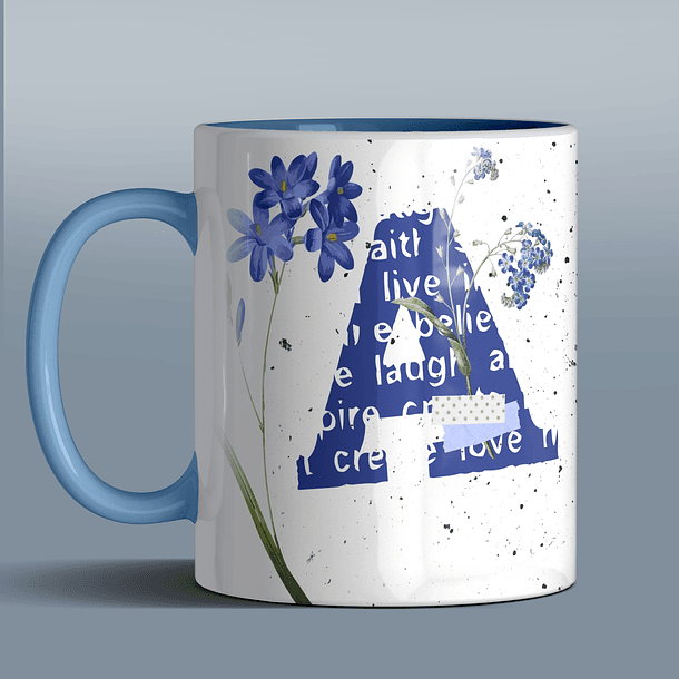 26 Artes para Caneca Alfabeto Flores Azul Arquivo Editável 1