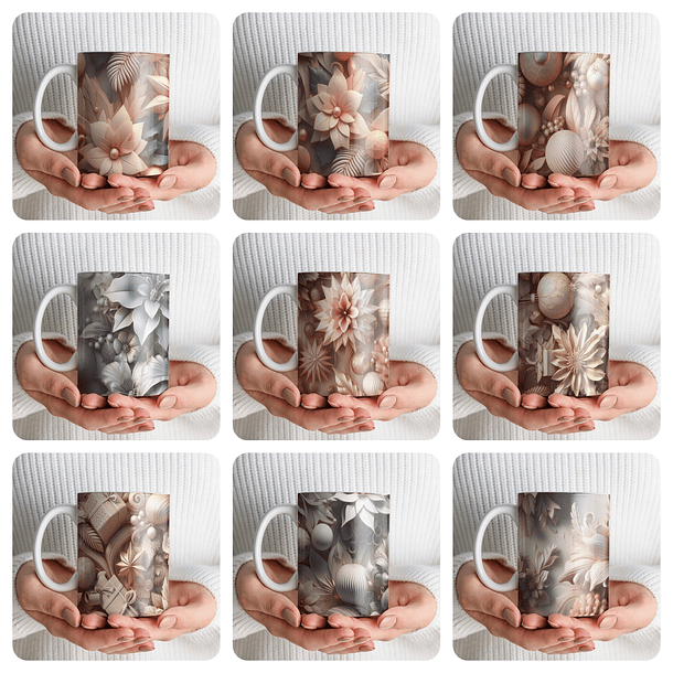 36 Artes para Caneca Natal Floral 3d Arquivo em Jpg  3