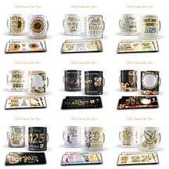 55 Artes Caneca Camisa e Taça Ano Novo 2025 Arquivo Arquivo Editável 