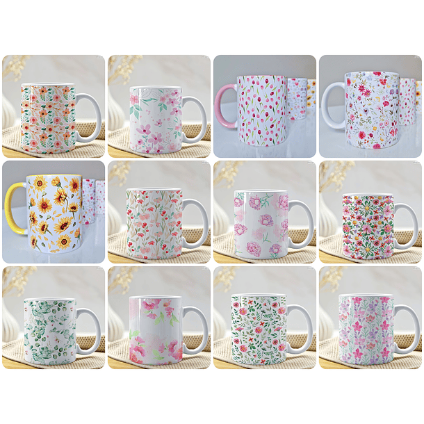 12 Artes para Caneca Estampas Florais Arquivo em Jpg