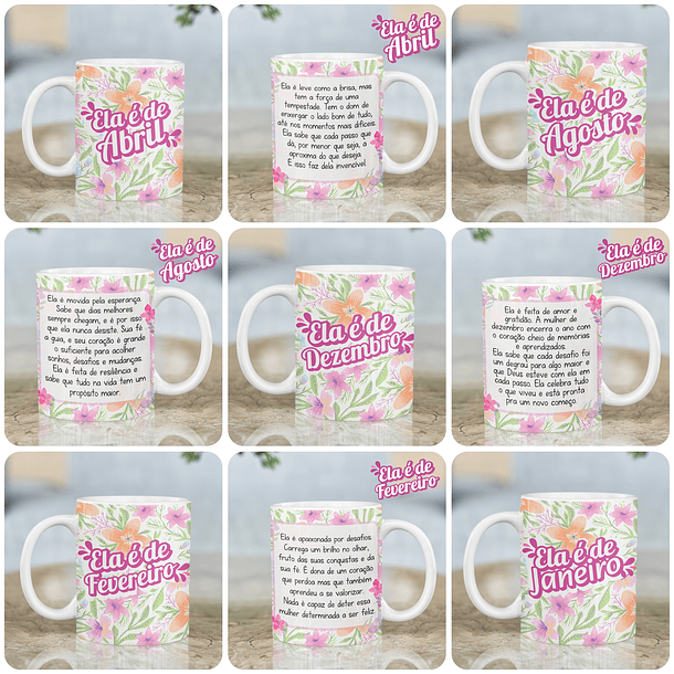 12 Artes para Caneca Mulheres de Cada Mes  Arquivo em Jpg 