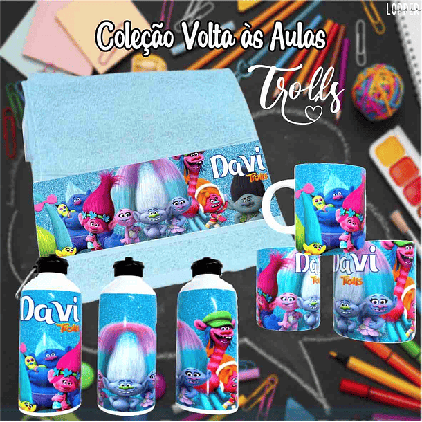 12 Artes para Caneca, Toalhinha e Squeeze Escolar Trolls Arquivo Editável 7