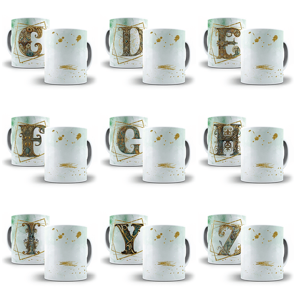 26 Artes para Caneca Alfabeto Dourado Arquivo em Jpg 1