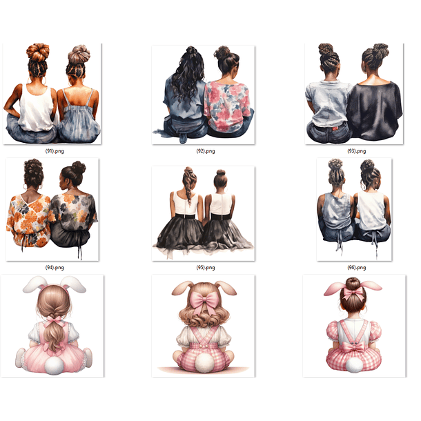 Kit Digital Mulheres e Meninas de Costas em Png 2