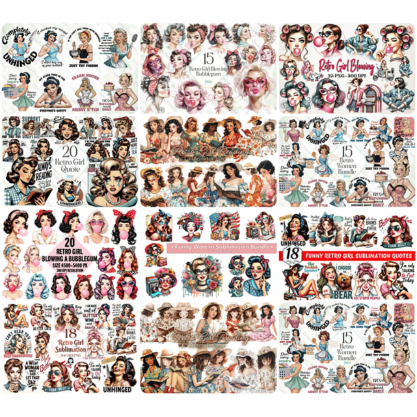 Kit Digital Mulheres Retro em Png 1