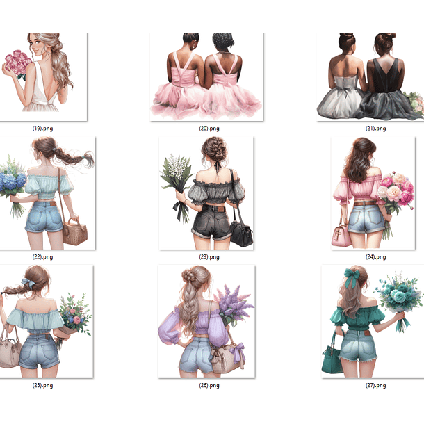 Kit Digital Mulheres e Meninas de Costas em Png 6