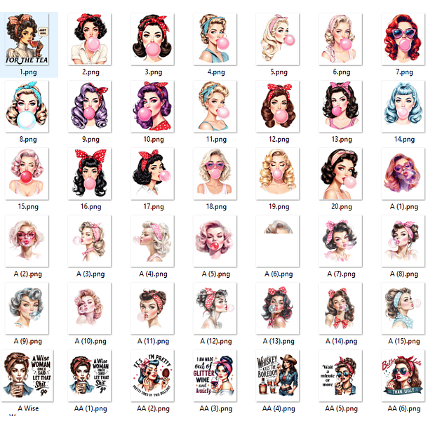 Kit Digital Mulheres Retro em Png 5