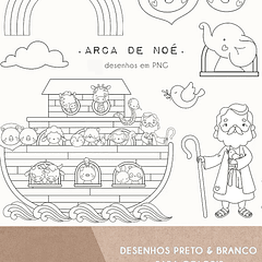 Kit Digital Arca de Noé para Colorir em Png