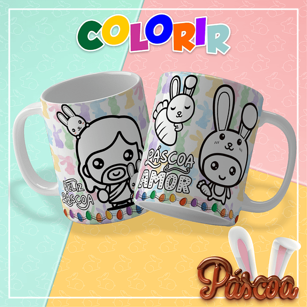 10 Artes para Caneca Páscoa Colorir Arquivo em Pdf Editável  6