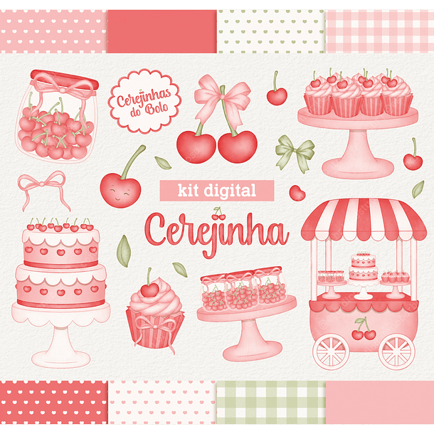 Kit Digital Cerejinhas Cereja em Aquarela Png 1