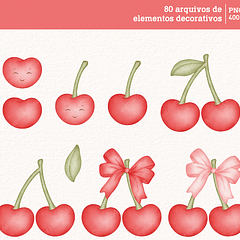 Kit Digital Cerejinhas Cereja em Aquarela Png