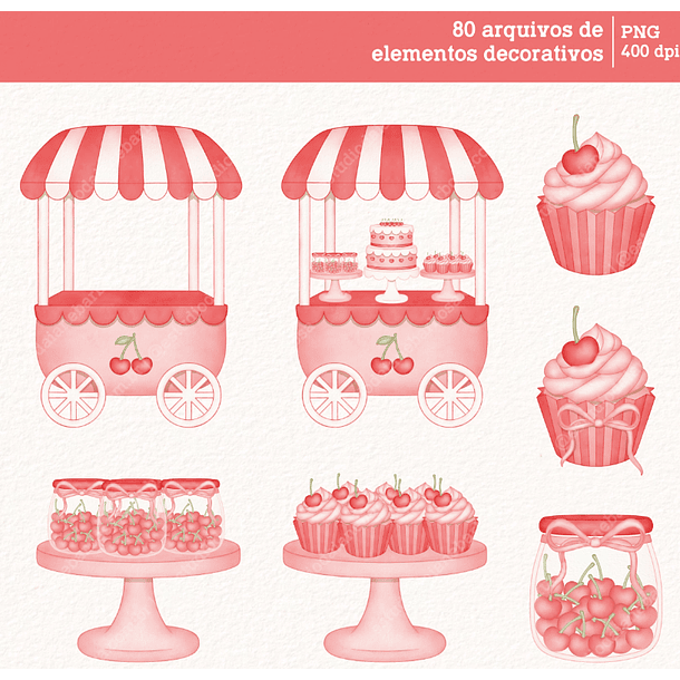 Kit Digital Cerejinhas Cereja em Aquarela Png 3