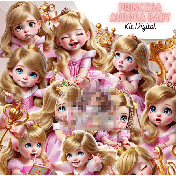 Kit Digital Princesa Aurora Baby cute Arquivo em Png 