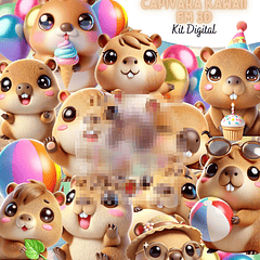 Kit Digital Capivara Kawaii 3d Arquivo em Png 