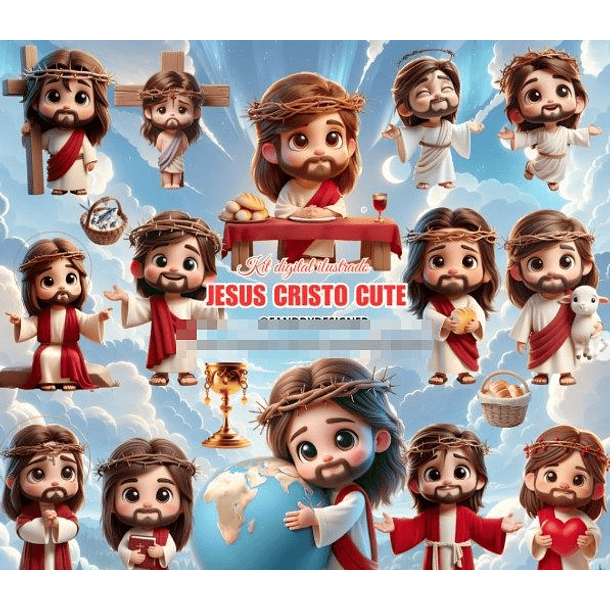 Kit Digital Jesus Cristo Cute 3d Png