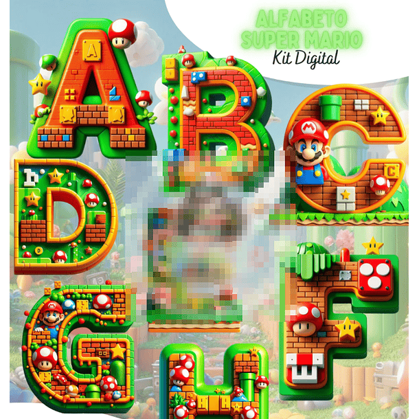 Kit Digital Alfabeto Super Mario 3d Arquivo em Png