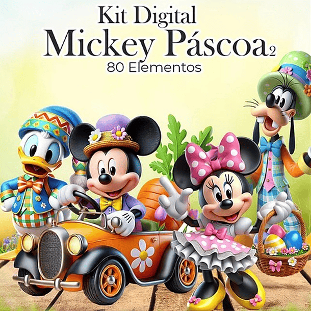 Kit Digital Mickey Páscoa em Png 