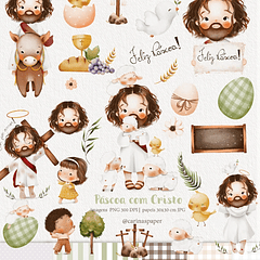 Kit Digital Páscoa com Cristo Aquarelado Png  