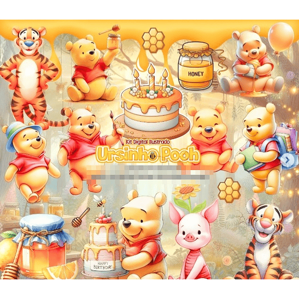 Kit Digital Ursinho Pooh 3d em Png