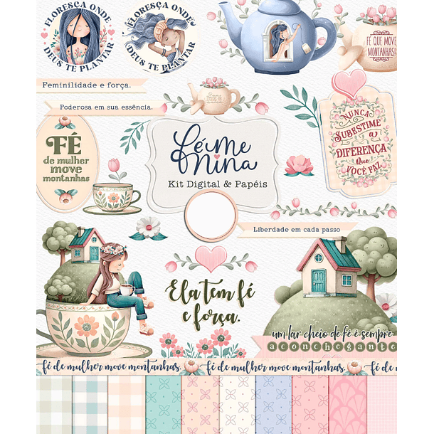 Kit Digital Fé Menina Frases Png  1