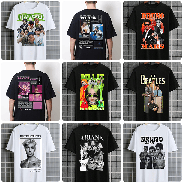 100 Artes para Camisa Artistas Famosos Internacionais Arquivo em Png 4