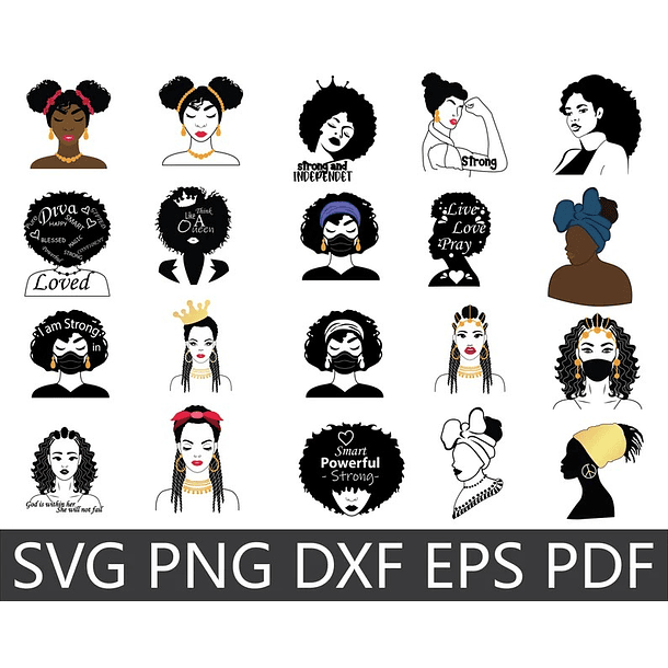 Kit Digital Mulher Afro Black Png  6
