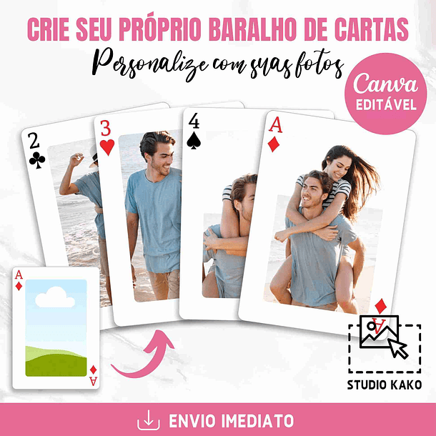 Baralho de Poker Personalizado Editavel no Canva Adicione Suas Fotos e Frases Favoritas! Crie e Personalize Agora Mesmo! 1