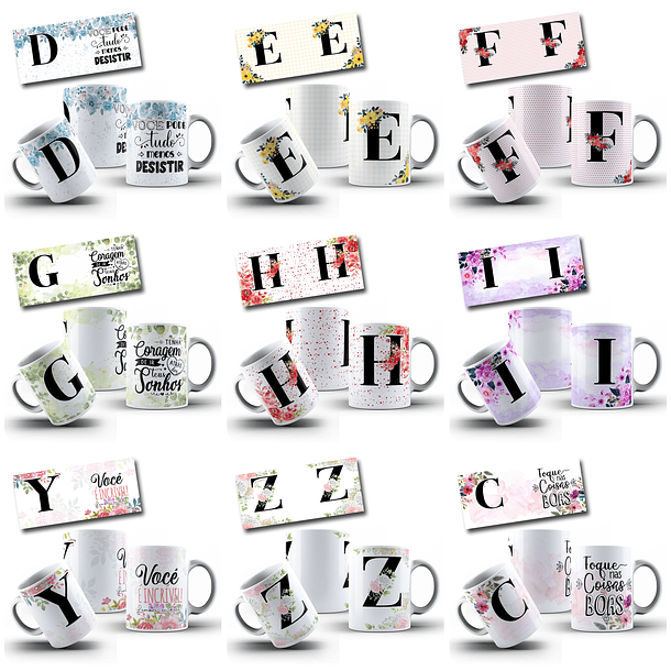 52 Artes para Caneca Alfabeto Floral Arquivo Editável  5