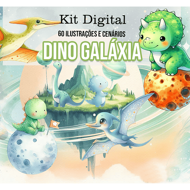 Kit Digital Dinossauro Galaxia Dino Arquivo em Png 