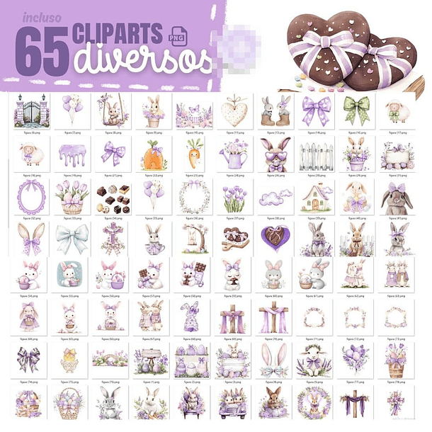 Kit Digital Páscoa Lilás em Png 7