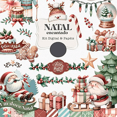 Kit Digital Natal encantado Papai Noel em Png