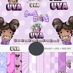 Kit Digital Boneca Cute Frutinhas Uva Aquarelado Png 