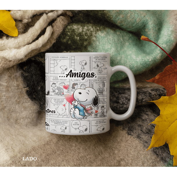 Arte Caneca Snoopy Aos anjos que encontrei pelo caminho dei um nome bonito. Amigos Gibi Arquivo Editável 4