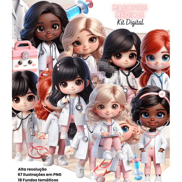 Kit Digital Mascotes Medicas Medicina Arquivo em Png 