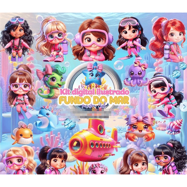 Kit Digital Fundo do Mar Rosa Arquivo em Png