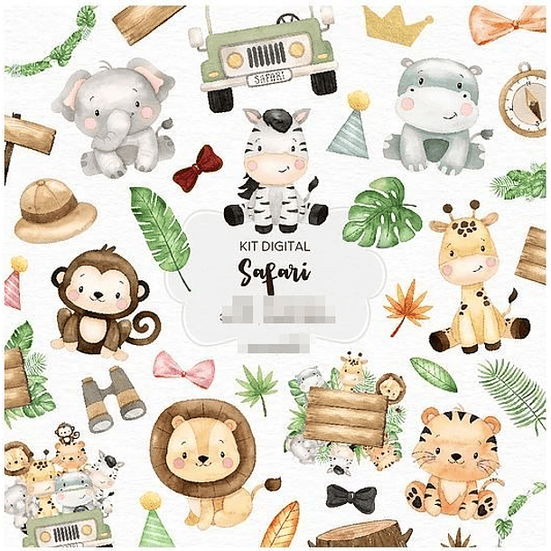 Kit Digital Safari 4 em 1 Aquarelado Png 2