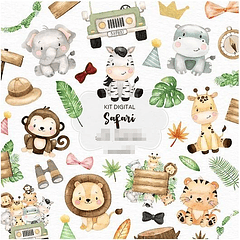 Kit Digital Safari 4 em 1 Aquarelado Png