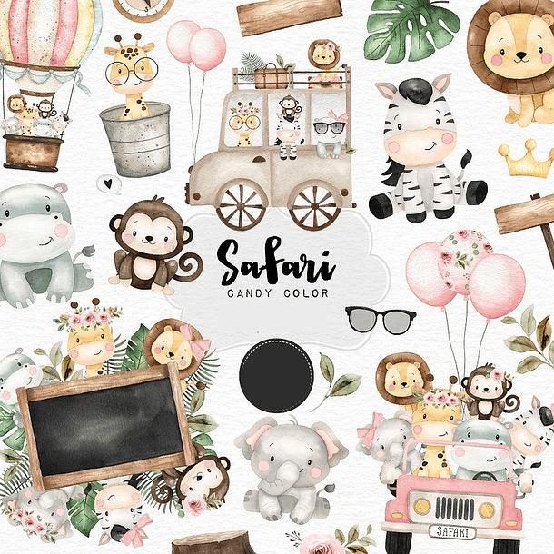 Kit Digital Safari 4 em 1 Aquarelado Png 3