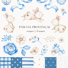 Kit Digital Páscoa Provençal Aquarelado Arquivo em Png
