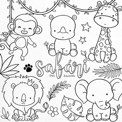 Kit Digital Safari Aquarelado Arquivo em Png 